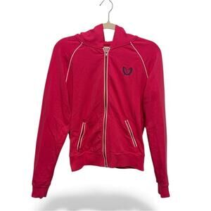 American Eagle Jacket Womens Large Pink Y2K Embroidered Full-Zip Hooded Pockets
